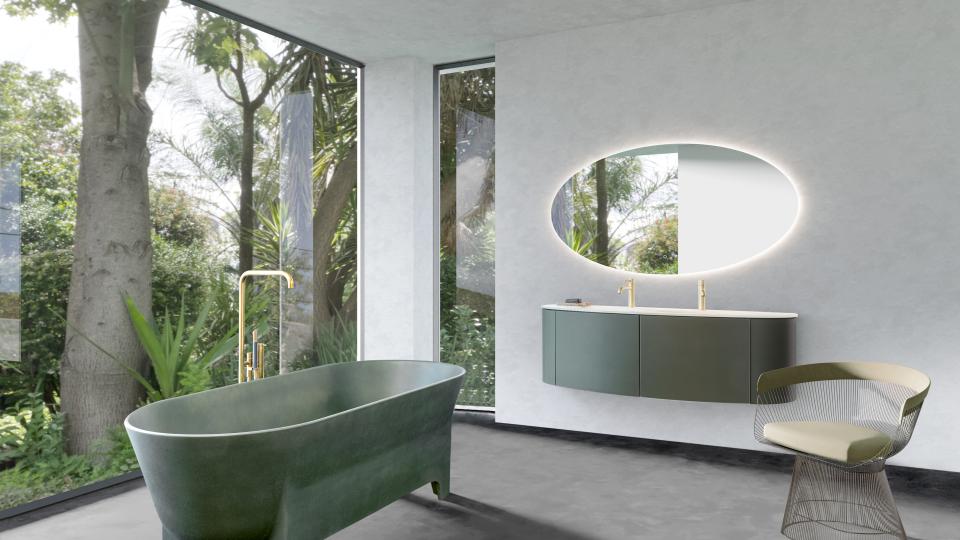 Een luxueuze badkamer met ronde vormen